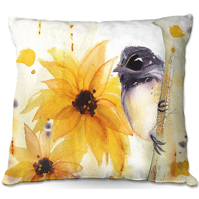 Couch Chickadee Sunflowers Square Throw Pillow, 16" x 16"