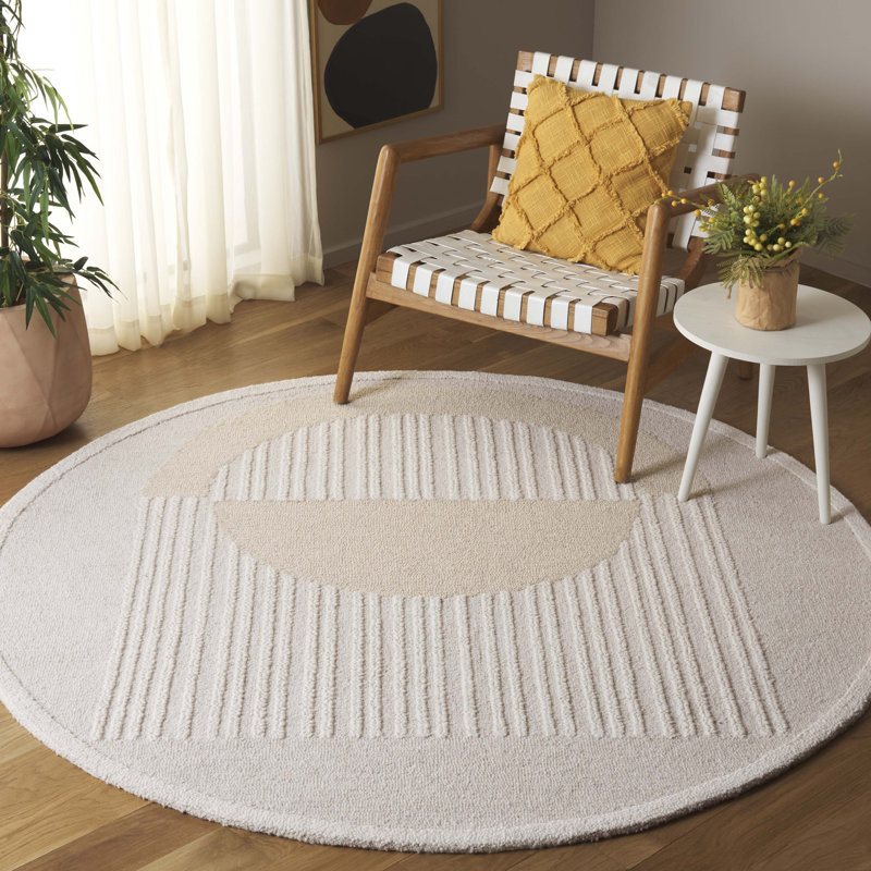 Kuala Rodeo Drive Hand Tufted Wool/Cotton Abstract Rug in Beige/Ivory, Round 6'