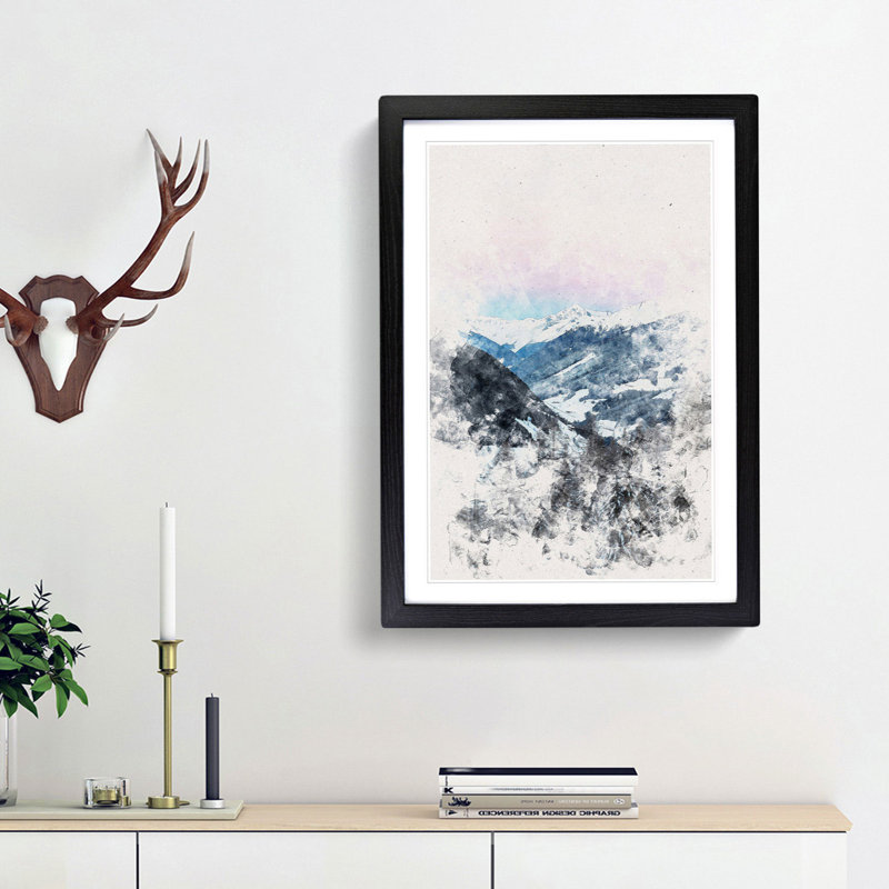 Pink Sky over the Mountains in Italy - Picture Frame Painting Print, Black Framed, 63cm H x 45cm W x 2cm D