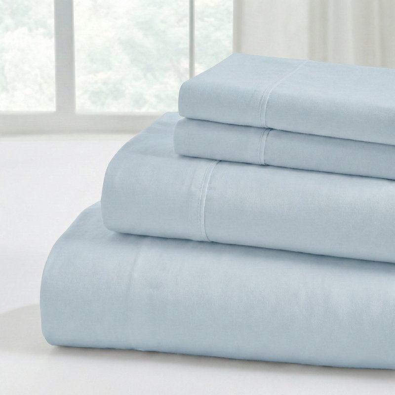 Ensemble de draps en microfibre 4 pièces Modern, California King Sheet Set with 2 Pillowcases, Bleu clair