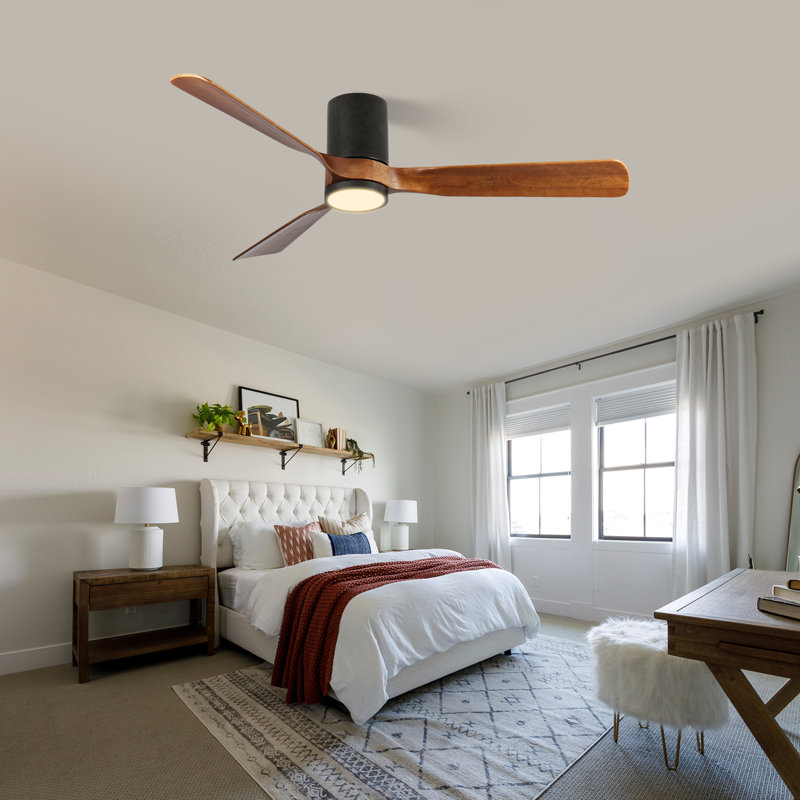 60 po Ventilateur de plafond à DEL encastré intérieur / extérieur avec pales en bois, télécommande CC à 6 vitesses