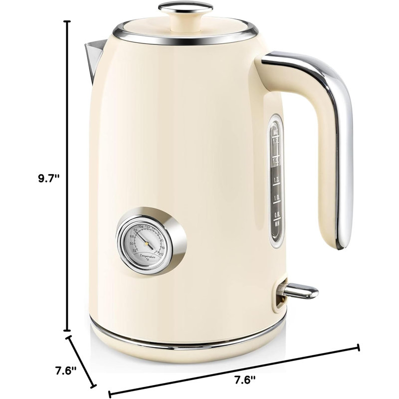 Cream 1.7L Stainless Steel Electric Kettle with Temperature Gauge