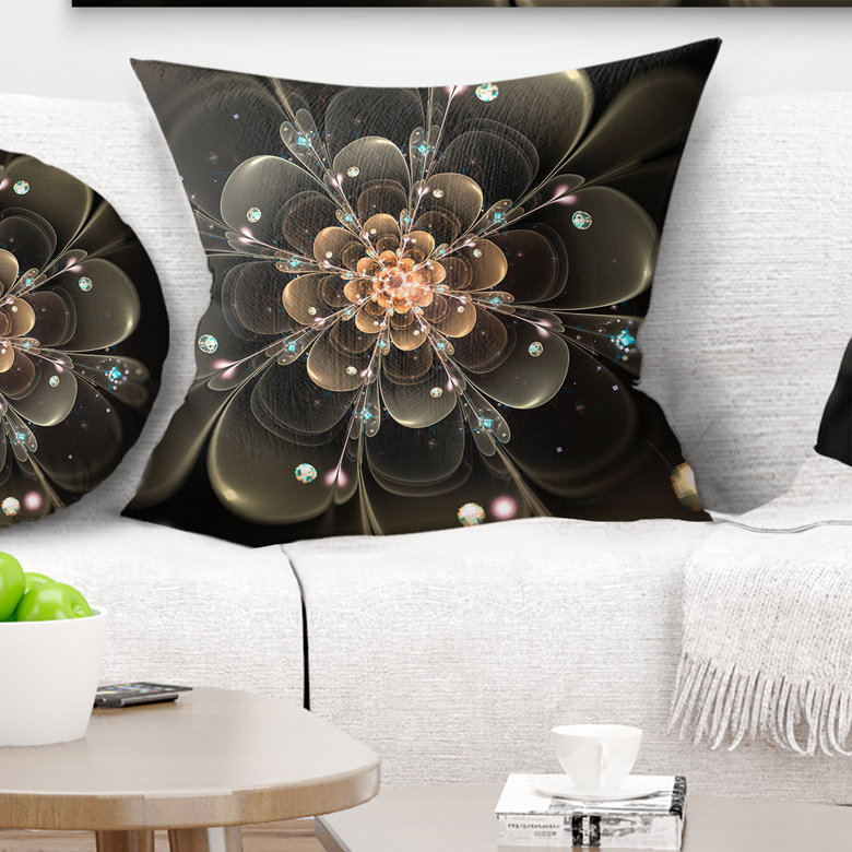 Coussin floral à fleurs brillantes perfect perfect, 16 po x 1 po, Noir / Orange, Coussin décoratif
