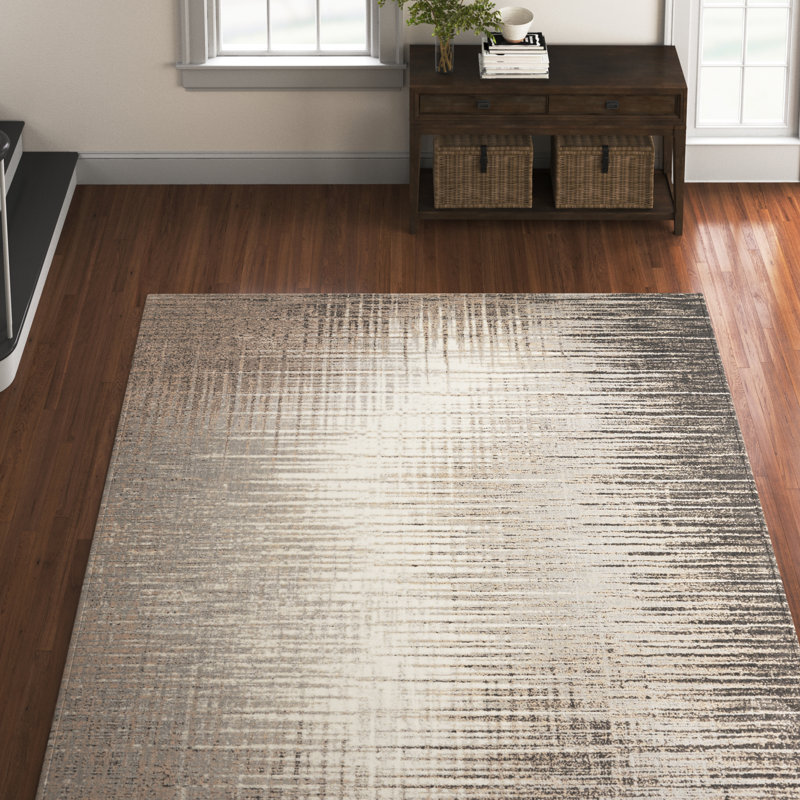 Tapis abstrait gris / ivoire Kellen, Rectangle 7 pi 10 po x 9 pi 10 po