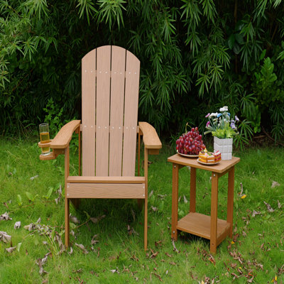 Outdoor Patio Lounge Chair, Teak Color, Made Of Sturdy HIPS Material, Equipped With 304 Stainless Steel Accessories