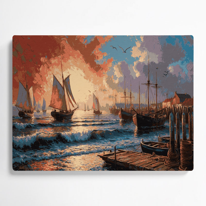 Coastal Harbor Scene, art mural en métal brun, H 11 po x l 14 po