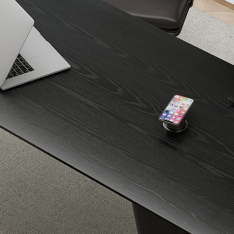 Bureau rectangulaire noir en bois massif + acier au carbone + acrylique, H 29,53 po x l 70,87 po x P 31,5 po