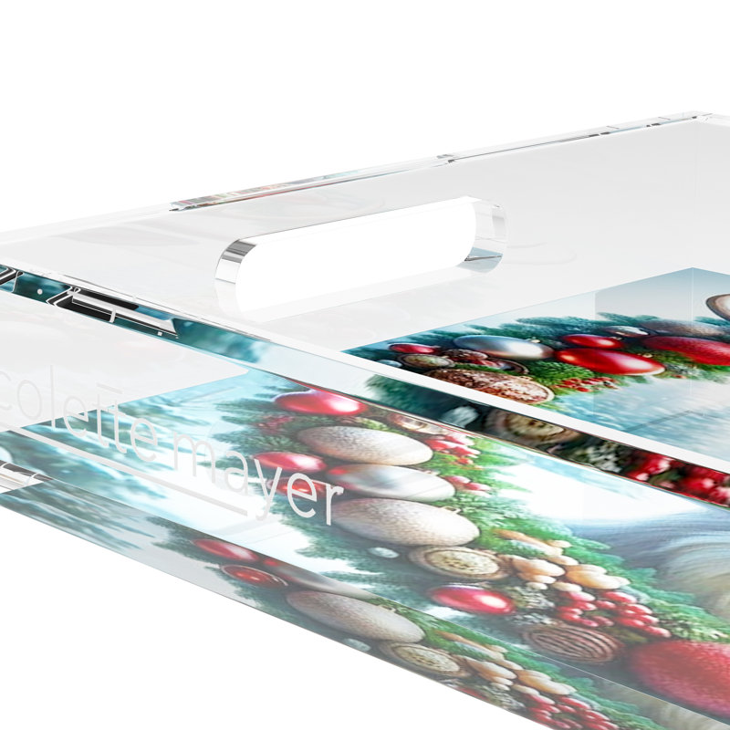 Claus Reindeer Acrylic Rectangle Decorative Tray, 12.5" W x 7.75" D x 2" H