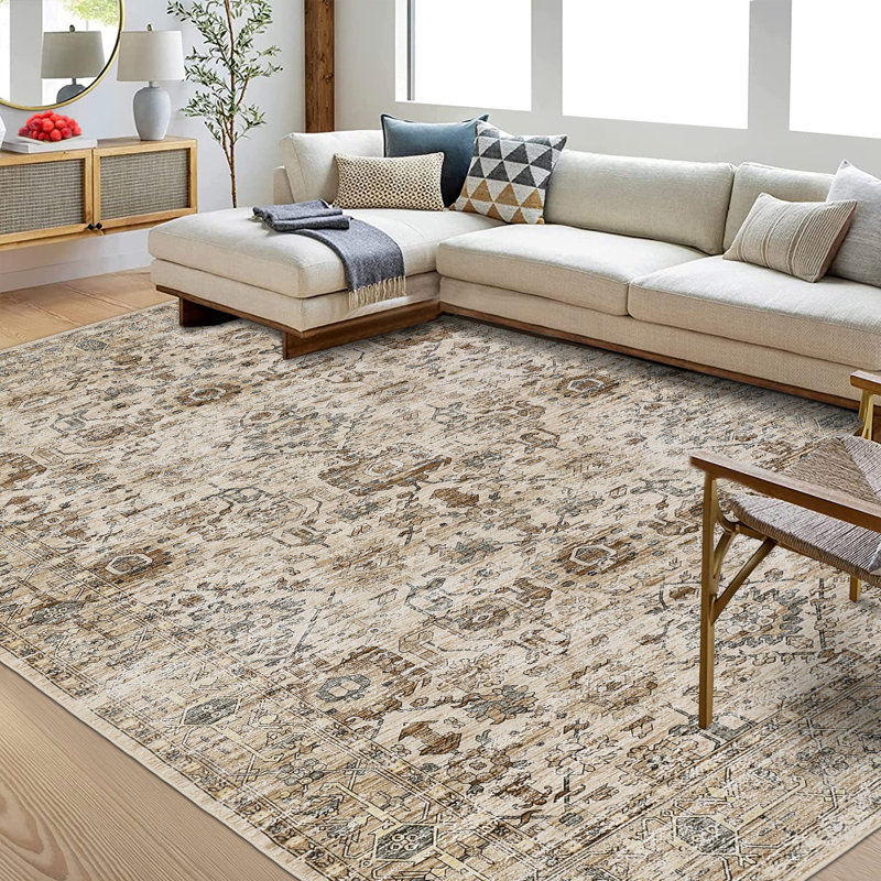 Washable Boho Area Rugs, Soft Oriental Vintage Floor Carpet for Entrance, Bedroom, Kitchen, Rectangle 6' x 9'