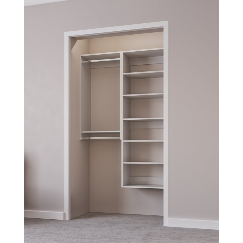 White Modular Closet System with Shelves and Hanging Space