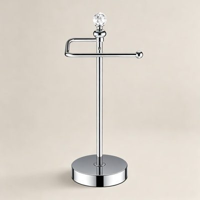 Porte-serviettes sur pied lesté avec boule de cristal, support décoratif en métal chromé poli pour cuisine, salle de bain ou comptoir.