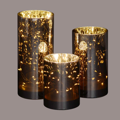 Ensemble de 3 bocaux en verre à DEL noir et jaune à pile 9 po