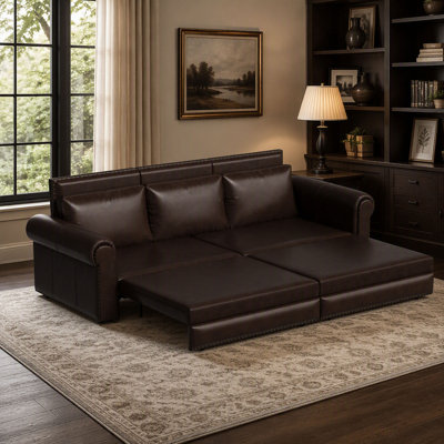 Chesterfield Sofa,93.7" King Pull Out Sofa Bed,3-In-1 Faux Leather Convertible Sleeper Sofa With Nailhead Trim & Rolled Arm,Multi-Functional Sofa Bed For Living Room