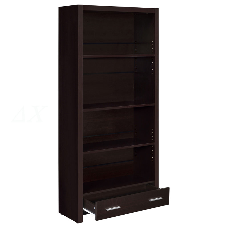 Maureen Cappuccino 5-Shelf Bookcase with Drawer