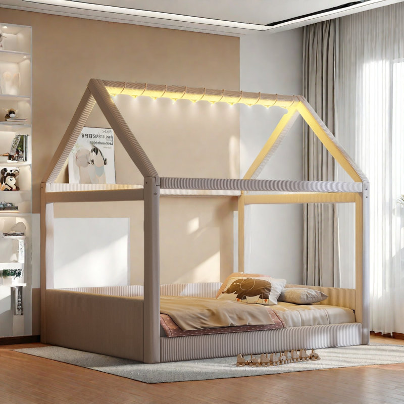 Lit de jour rembourré avec bandes lumineuses à DEL, Beige
