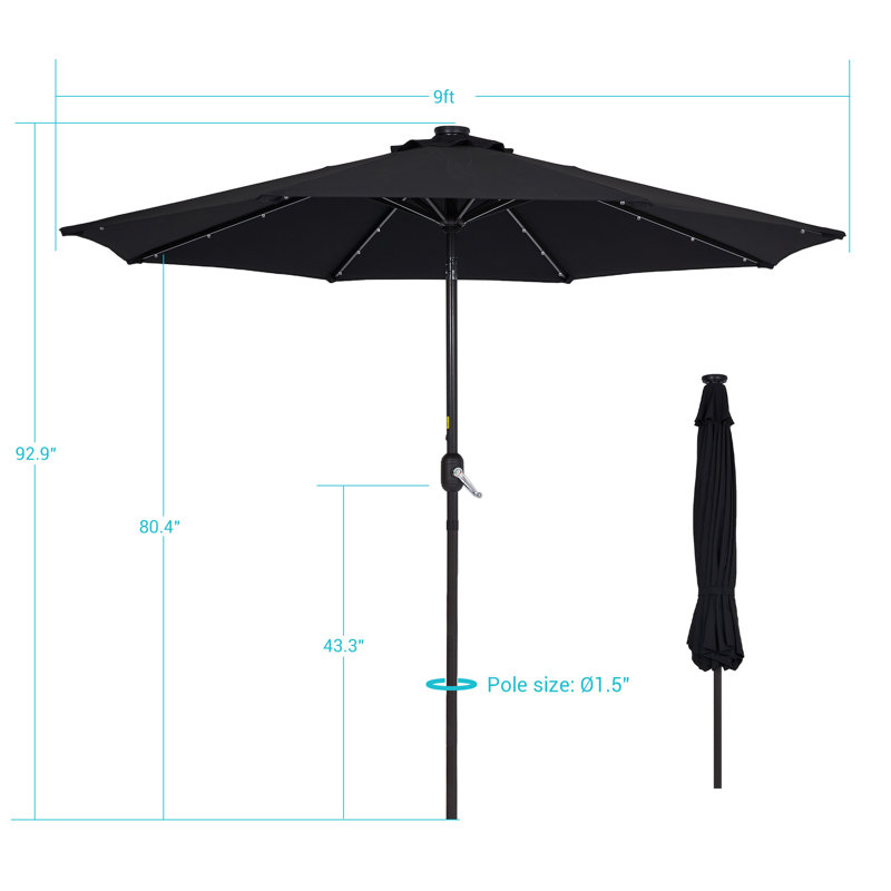 Parasol d'extérieur à DEL 9 pi Mirela pour terrasse, bord de piscine et patio Mirela, Noir