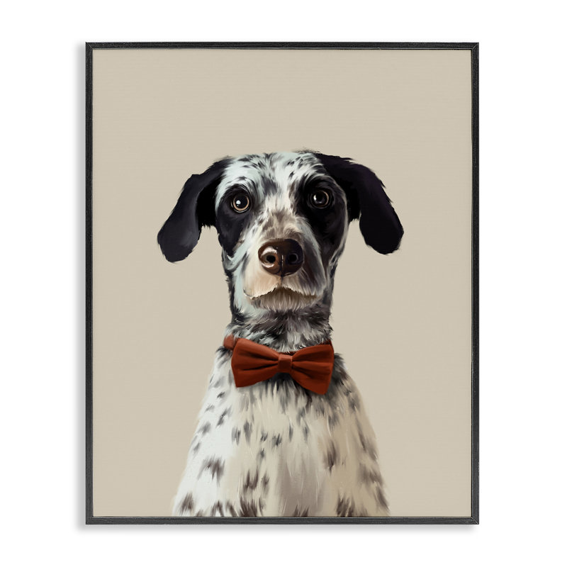 Chien avec un nœud papillon, estampe numérique, design par Anna Lischenko, H 14 po x l 11 po, Giclée encadrée noir minuit