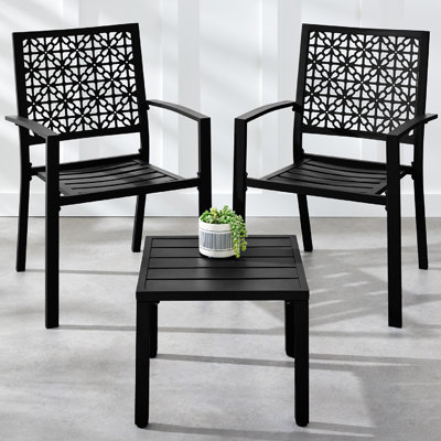 Winston Porter 3-Piece Stackable Patio Bistro Set, Outdoor Chat Furniture W/ 2 Chairs, Table