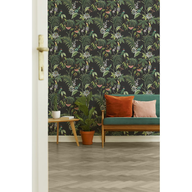 Adilah Floral Vinyl Wallpaper Roll, Black