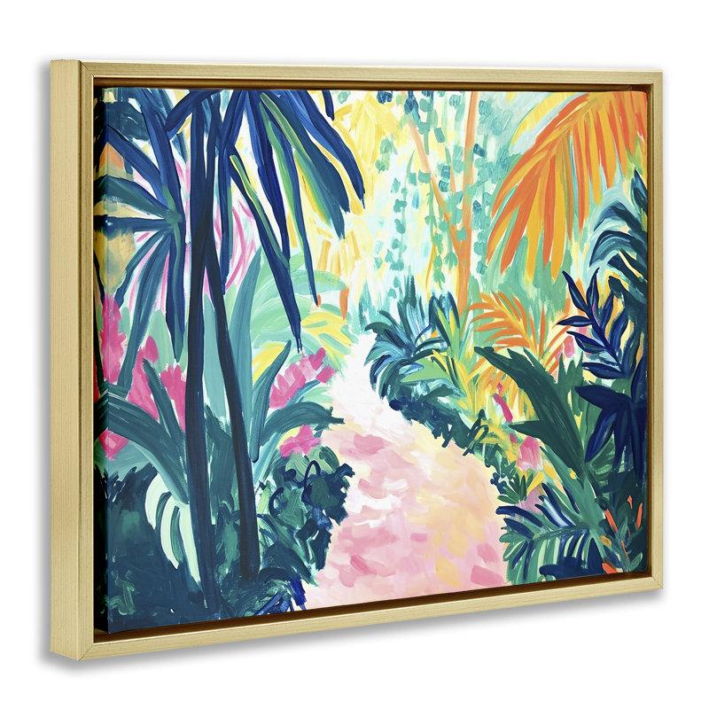 «Garden of Bright Color» par Ramona Murdock, Cadre flottant métallique doré, H 25 po x l 31 po