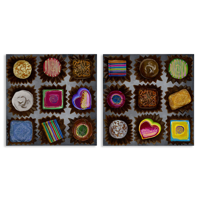 Ensemble de 2 reproductions d'art sur toile, "Divers chocolat" par Liz Jardine, H 17 po x l 17 po