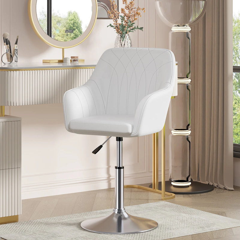 Akron Vanity Accent Chair, Modern Desk Chairs Adjustment Height Swivel Chair Upholstered Metal Base Bar Stool For Makeup Living Room Bedroom,Dining Room