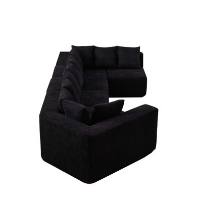 Extra-Large L-Shaped Modular Deep-Seat Sectional Sofa With Recliner And Pillows, No Assembly Needed.