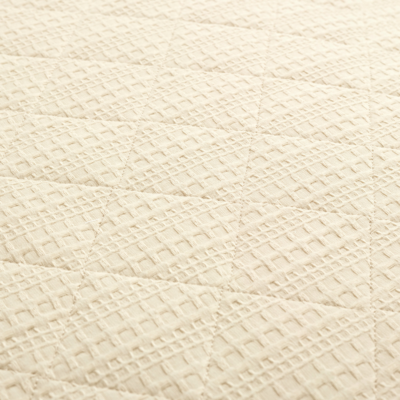 Haniya Solid Waffle Cotton Quilt Set, Beige, King Quilt + 2 King Shams