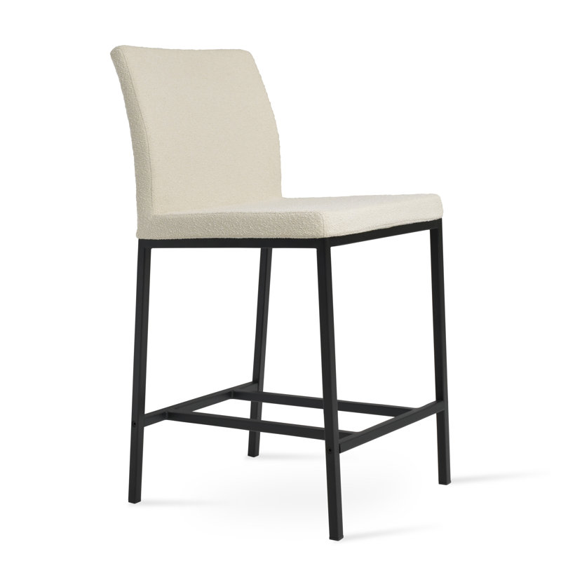 Tabouret Aria, Bouclé blanc cassé, Tabouret de bar (siège d'une hauteur de 29 po), Noir