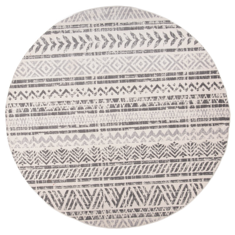 Tapis gris clair / gris foncé / ivoire Humphrey Southwestern, Rond 6 pi 6 po