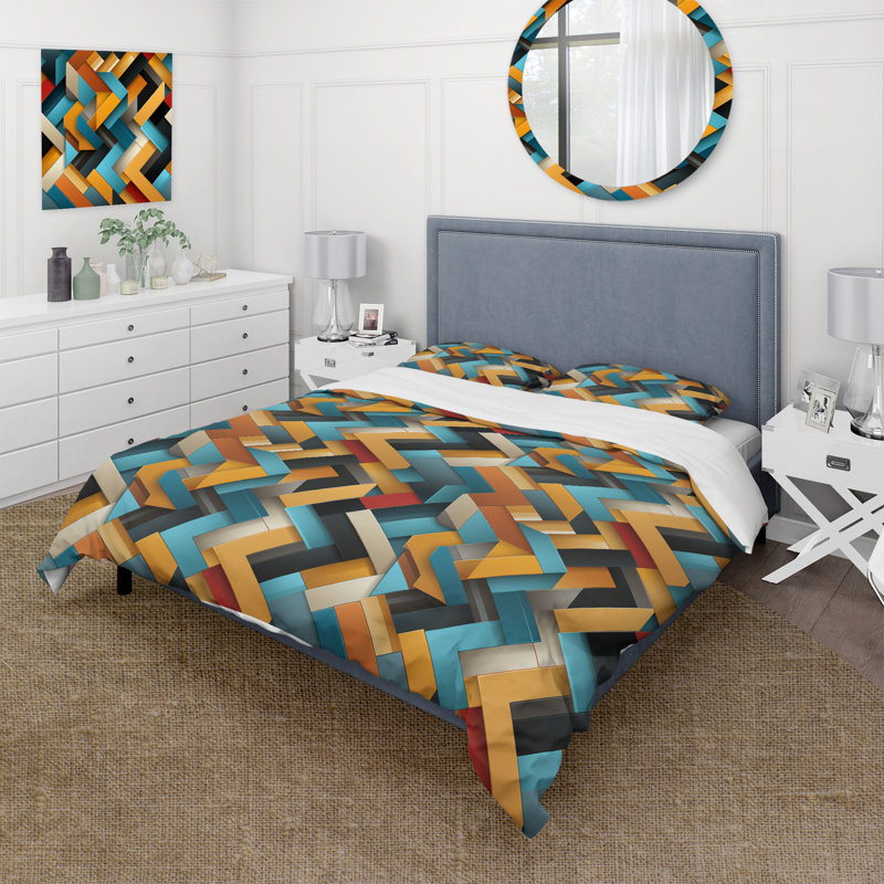 Literie à motif géométrique à rayures cubiques, Housse de couette pour très grand lit et 2 très