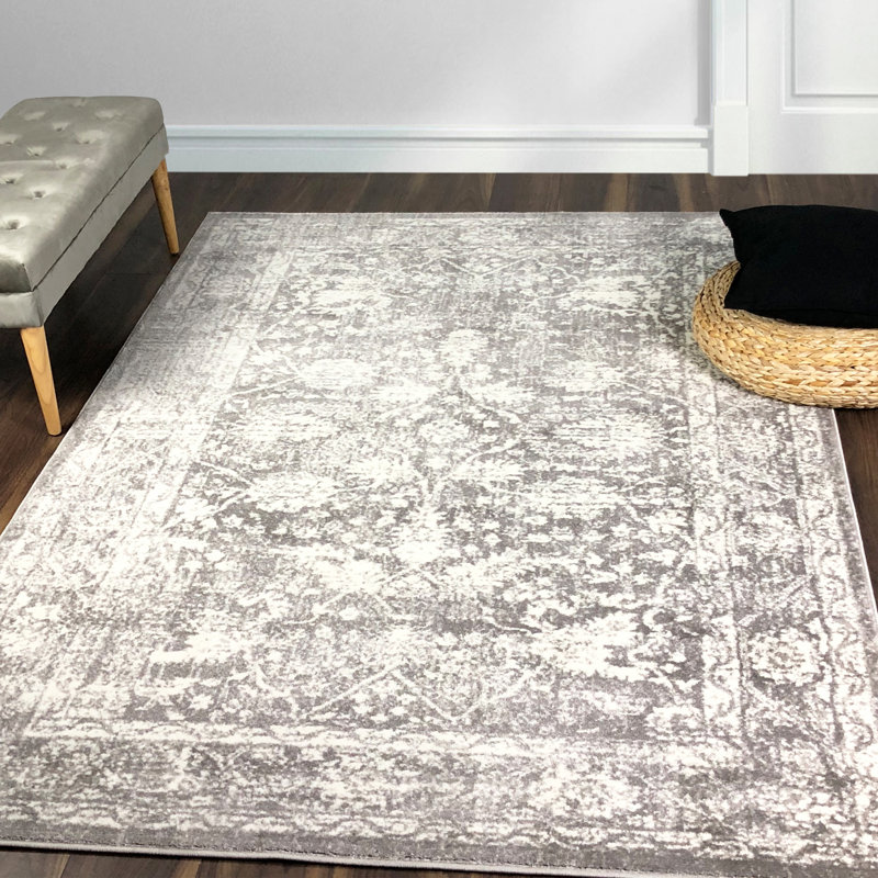 Tapis gris à motif oriental Wisser, Rectangle 3 pi 9 po x 5 pi 5 po