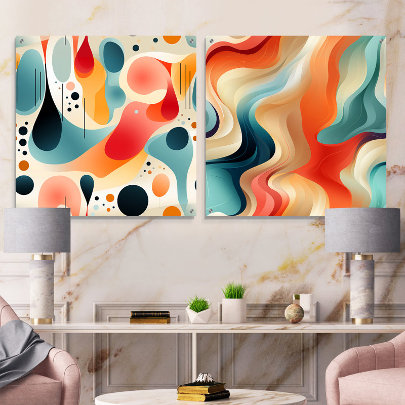 Daijuan - Ensemble de 2 peintures murales abstraites en acrylique, H 36 po x l 73 po