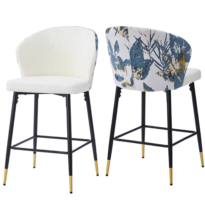 Chaises de bar 28 po à hauteur de comptoir, revêtement, structure en métal, coussin en mousse, blanc, pour la cuisine et l'espace repas de 2 tabourets, cadre et repose-pieds, siège, H, espaces blancs