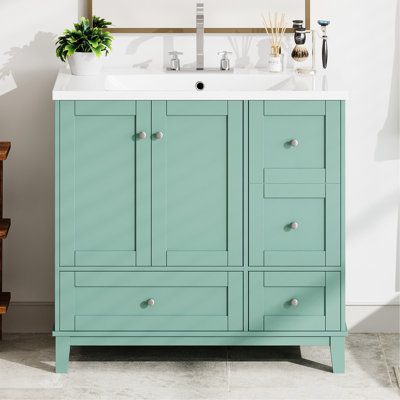 Meuble-lavabo avec. , 2 portes, 4 tiroirs. Évier en résine. Bois massif et fabrication. Assemblage requis