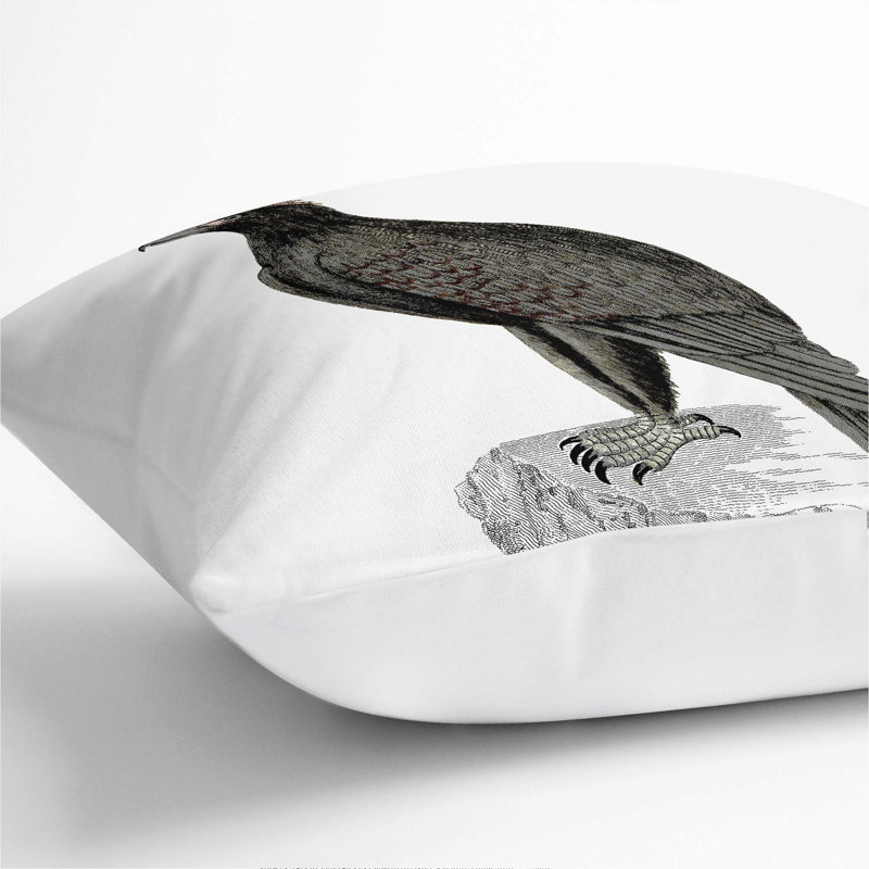 Mountain Eagle Illustration Cushion with Filling, 55cm H x 55cm W x 20cm D, White