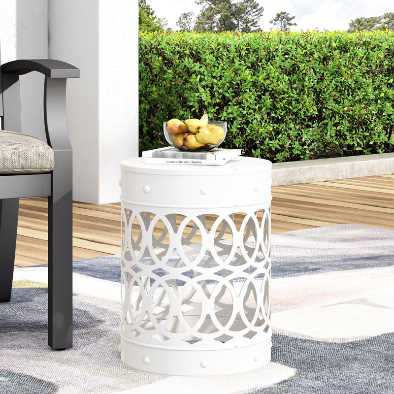 Grande table d'appoint d'extérieur en fer, finition blanche, table en métal au design moderne - grande, blanche, avec fonctionnalité