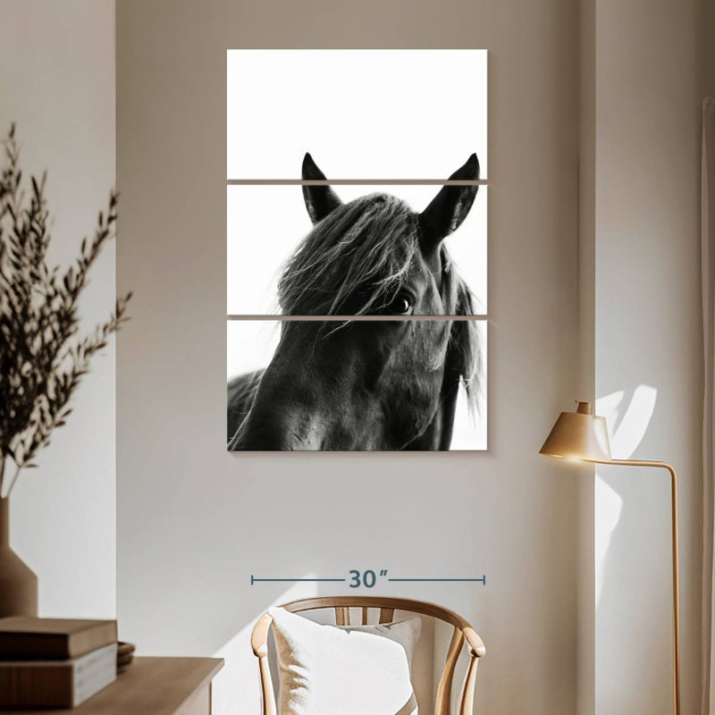 Cheval noir sauvage Brampt, 65" H x 42" W