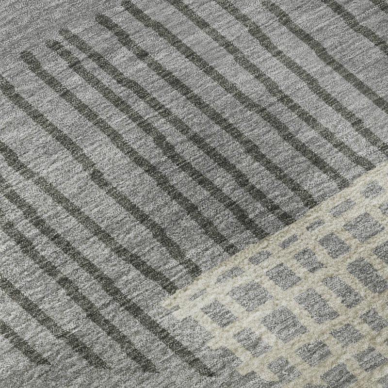 Premium Machine Washable Mayfield AMF2270 Striped Rug, Gray, 8' Round