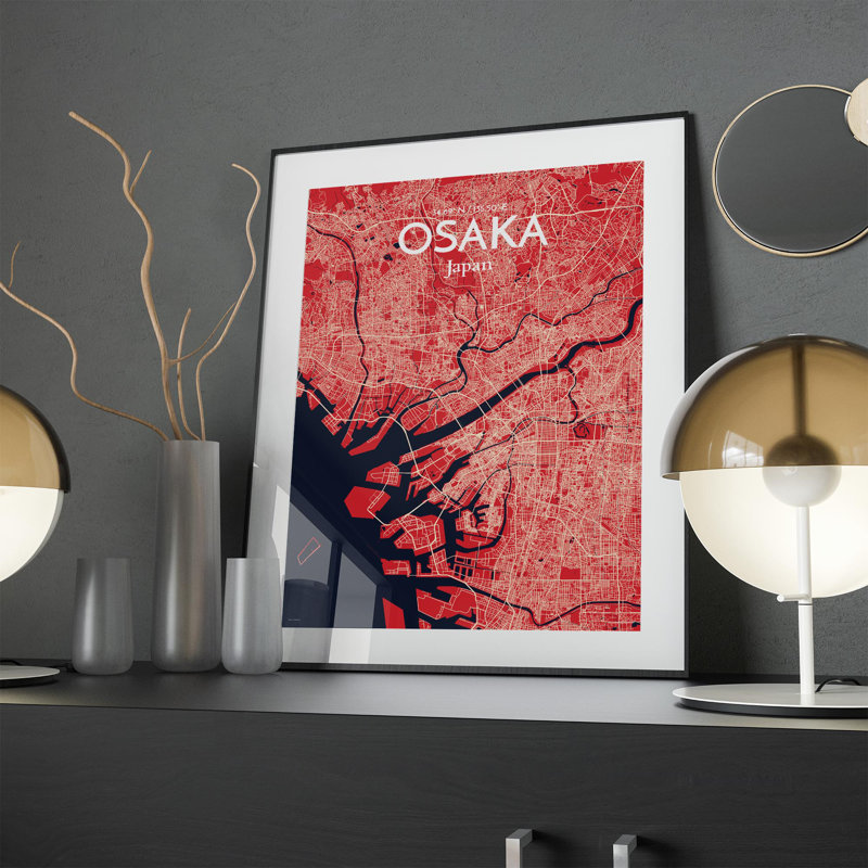 Osaka City Map in Nautical 1 Piece Wall Art, 24cm H x 18cm W x 0.05cm D
