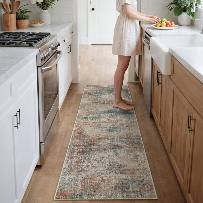 Abstract Machine Printed Area Rug, Runner 80 x 300 cm