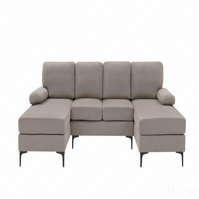 Canapé modulaire en U rembourré de polyester avec pieds en métal, Mélange de polyester kaki