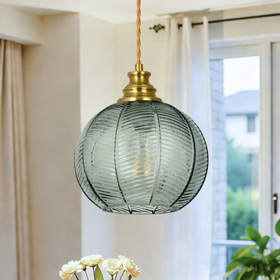  1-Light Pendant Light with Globe Leaf Ribbed Glass Shade for Kitchen Island