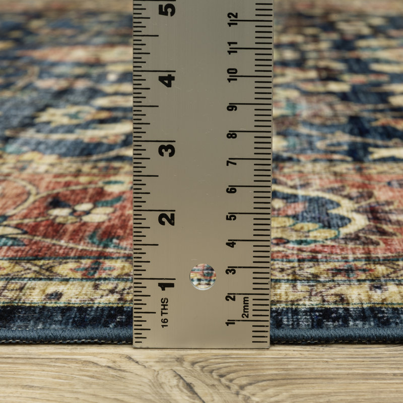 Sebastian Vintage Blue and Rust Washable 5' x 7' Area Rug