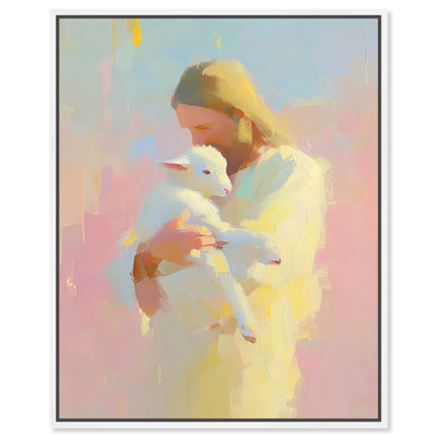Good Shepherd Framed Canvas Print Christianity Art by Art Remedy, White Frame, 20 x 24