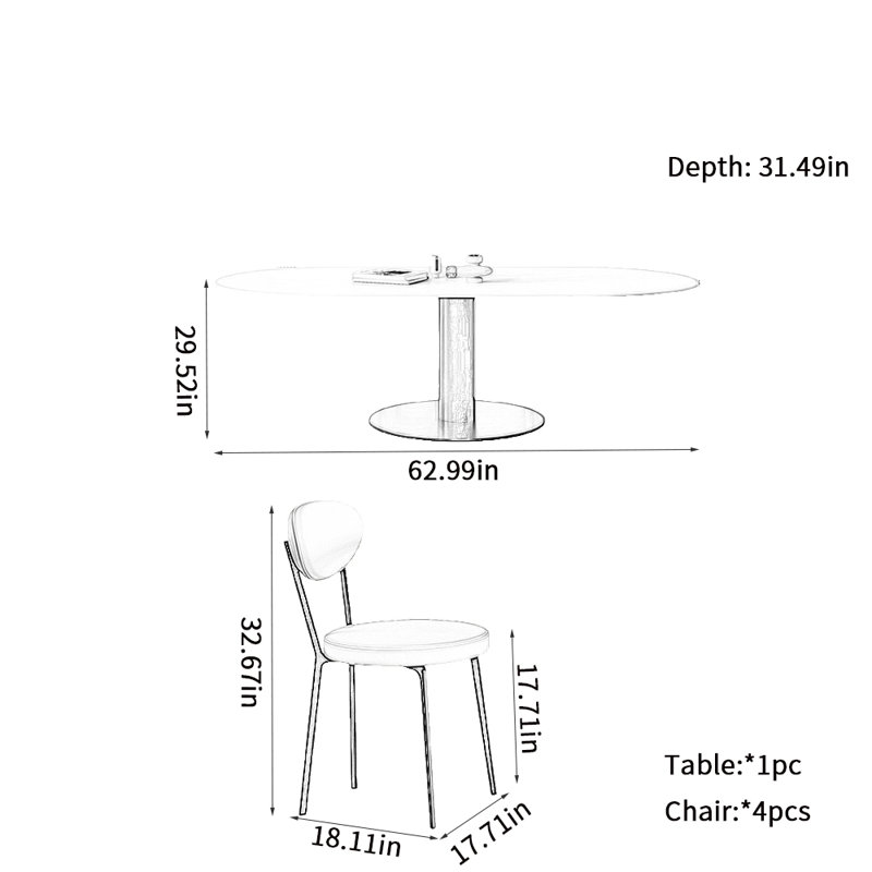 Ensemble de table de salle à manger moderne et simple de luxe, H 29,52 po x L 62,99 po x l 31,49 po