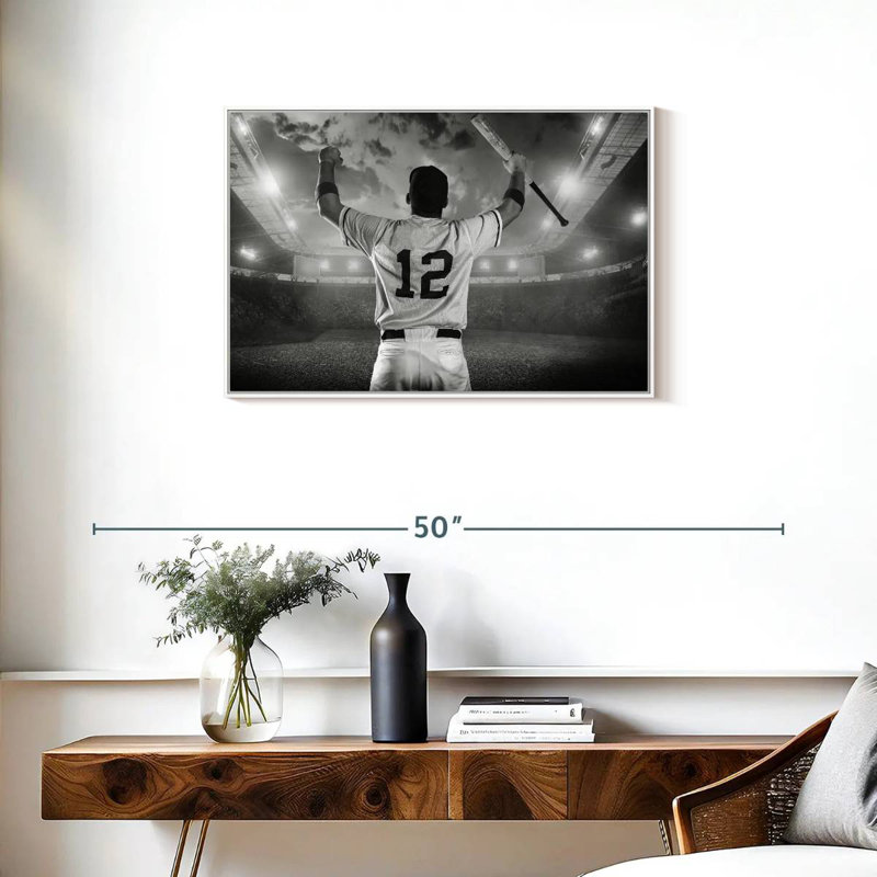 Joueur de baseball, Cadre flottant blanc, 31 po x 21 po
