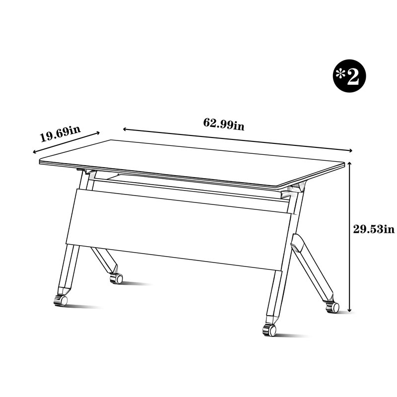 Ensemble de table de conférence et de formation mobile et pliable, H 29,53 po x L 62,99 po x l 19,69 po