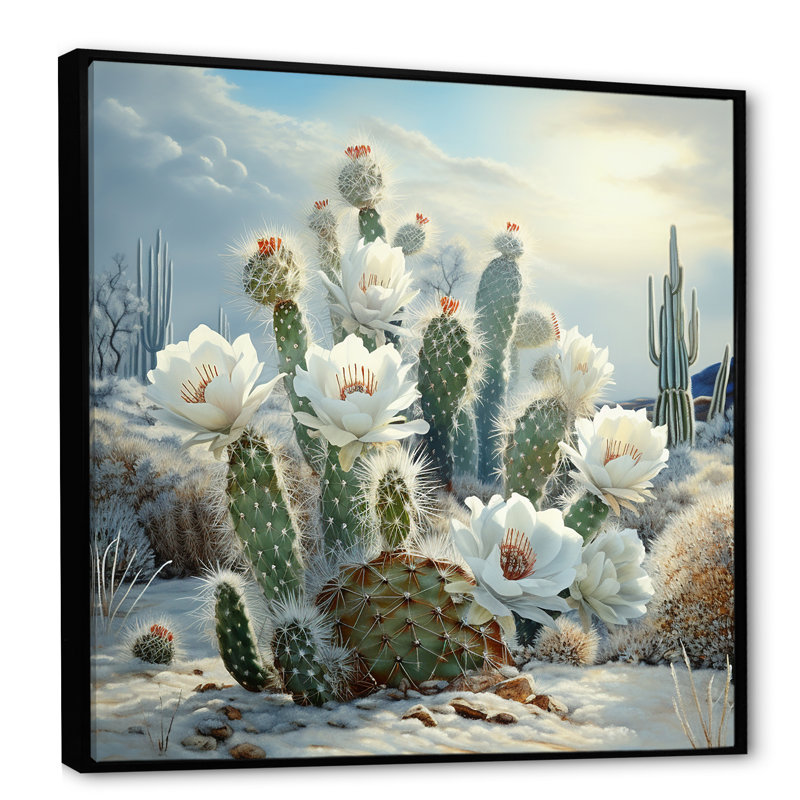 " Cactus Charm In Winter ", 24" H x 24" W x 1" D, Black Floater Framed