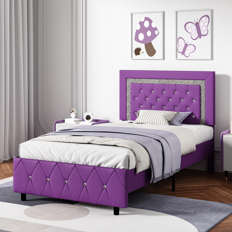 Alber Faux Leather Diamond Tufted Platform Bed with Headboard & 2 Rustic Farmhouse Nightstands Set, Barn Door End Tables with Storage Shelf